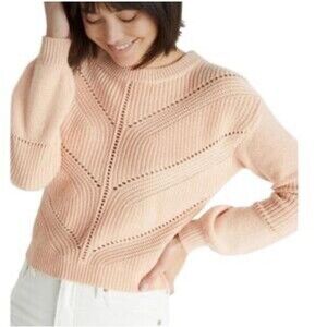 Marine Layer Knit Sweater Women Size L Orange Chevron Open Knit Long Sleeve